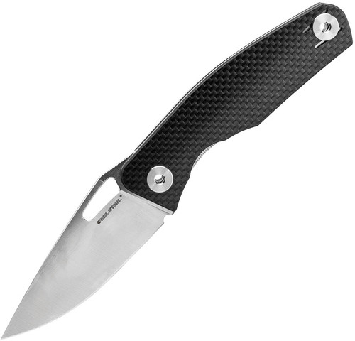 Real Steel Knives Terra Folding Knife - 3.58" 14C28N Satin Drop Blade, Carbon Fiber Handles - 7454