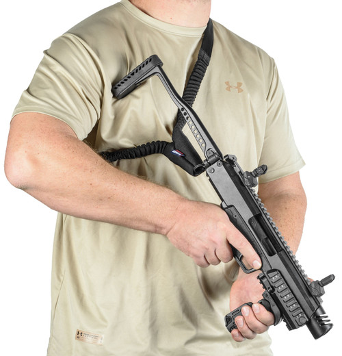 FAB Defense FXBUNGEEB One Point Tactical Sling made of Black Elastic with 23.60" OAL, 1.18" W & Bungee Design for AR Platforms