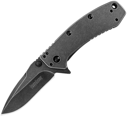 Kershaw 1555TBWX Cryo Assisted Flipper Knife - 2.75" Blackwash Drop Point Blade, Stainless Steel Handles