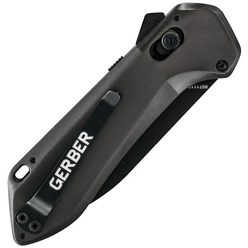 Gerber Highbrow Assisted Flipper Knife - Black Drop Point Combo Blade, Onyx Black Aluminum Handles - 30-001641 Gerber Highbrow Assisted Flipper Knife - Black Drop Point Combo Blade, Onyx Black Aluminum Handles - 30-001641