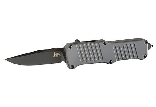 HK Mini Incursion OTF Automatic - 2.95" Black Clip Point Blade, Matte Gray Aluminum Frame - 54052