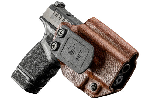 Mission First Tactical Springfield HellCat - Hybrid Leather/Boltaron - Appendix - OWB/IWB Holster - Ambidextrous Mission First Tactical Springfield HellCat - Hybrid Leather/Boltaron - Appendix - OWB/IWB Holster - Ambidextrous