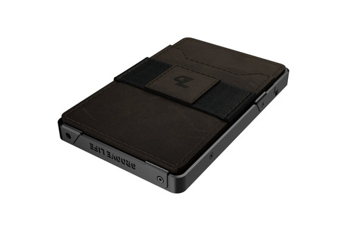 Groove Wallet - Midnight Black w/ Brown Leather Sleeve - World's Best EDC Wallet Groove Wallet - Midnight Black w/ Brown Leather Sleeve - World's Best EDC Wallet