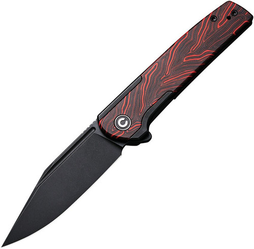 CIVIVI Knives Cachet Flipper Knife - 3.48" 14C28N Black Stonewashed Clip Point Blade, Black Stainless Steel Handles with Red/Black G10 Inlays - C20041C-1