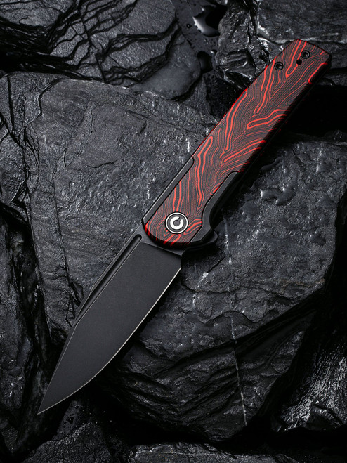 CIVIVI Knives Cachet Flipper Knife - 3.48" 14C28N Black Stonewashed Clip Point Blade, Black Stainless Steel Handles with Red/Black G10 Inlays - C20041C-1 CIVIVI Knives Cachet Flipper Knife - 3.48" 14C28N Black Stonewashed Clip Point Blade, Black Stainless Steel Handles with Red/Black G10 Inlays - C20041C-1