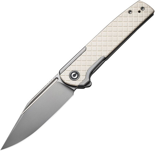 CIVIVI Knives Cachet Flipper Knife 3.48" 14C28N Bead Blasted Clip Point Blade, Stainless Steel Handles with Ivory G10 Inlays - C20041B-2