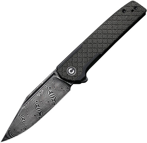 CIVIVI Knives Cachet Flipper Knife - 3.48" Damascus Clip Point Blade, Stainless Steel Handles with Dark Green Canvas Micarta Inlays - C20041B-DS1