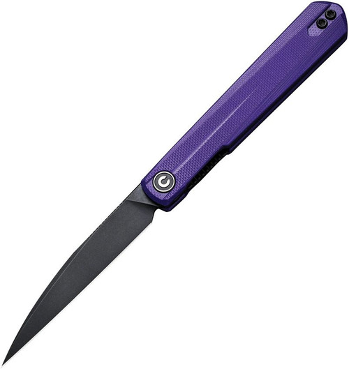 CIVIVI Knives Ostap Hel Clavi Front Flipper Knife - 3.06" Nitro-V Black Stonewashed Wharncliffe Blade, Purple G10 Handles - C21019-2