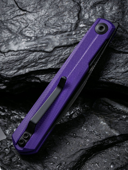 CIVIVI Knives Ostap Hel Clavi Front Flipper Knife - 3.06" Nitro-V Black Stonewashed Wharncliffe Blade, Purple G10 Handles - C21019-2 CIVIVI Knives Ostap Hel Clavi Front Flipper Knife - 3.06" Nitro-V Black Stonewashed Wharncliffe Blade, Purple G10 Handles - C21019-2