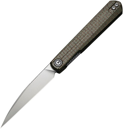 CIVIVI Knives Ostap Hel Clavi Front Flipper Knife 3.06" Nitro-V Bead Blasted Wharncliffe Blade, Green Burlap Micarta Handles - C21019-3