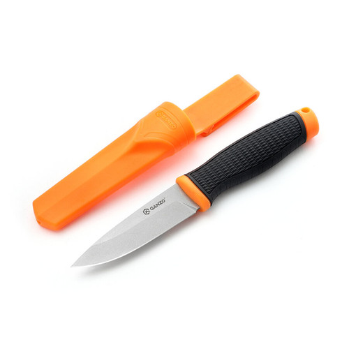 Gazno Knives G806-OR Fixed Blade - 3.85” 8CR14 Steel Blade, Black and Orange PP+TPR Handle, Orange Polymer Sheath