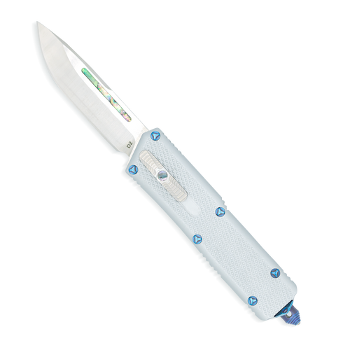 CobraTec Knives Abalone Special Edition OTF - 3.25" D2 Drop Point Blade with Abalone Inlay,  Aluminum Handle with Abalone Inlay on Switch