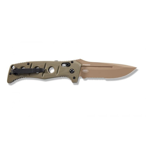 Benchmade 2750SFE-2 AUTO Adamas Folding Knife - 3.78" CruWear Flat Dark Earth Combo Blade, OD Green G10 Handles, Ballistic Nylon Sheath Benchmade 2750SFE-2 AUTO Adamas Folding Knife - 3.78" CruWear Flat Dark Earth Combo Blade, OD Green G10 Handles, Ballistic Nylon Sheath