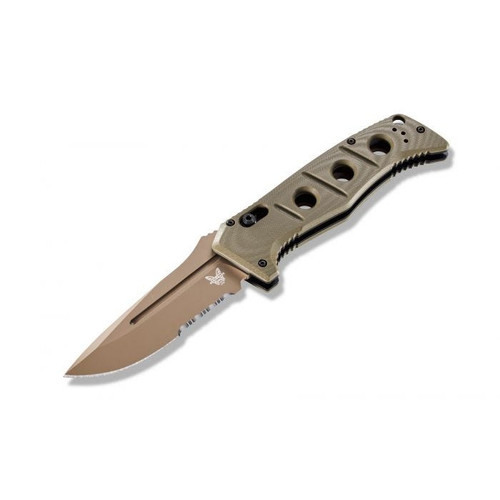 Benchmade 2750SFE-2 AUTO Adamas Folding Knife - 3.78" CruWear Flat Dark Earth Combo Blade, OD Green G10 Handles, Ballistic Nylon Sheath Benchmade 2750SFE-2 AUTO Adamas Folding Knife - 3.78" CruWear Flat Dark Earth Combo Blade, OD Green G10 Handles, Ballistic Nylon Sheath