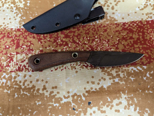 Black Knight Blades Stalker EDC Lite Fixed Blade - 2.5" 8670 Steel Plain Edge Blade, Burlap Micarta Handle, Kydex Sheath Black Knight Blades Stalker EDC Lite Fixed Blade - 2.5" 8670 Steel Plain Edge Blade, Burlap Micarta Handle, Kydex Sheath