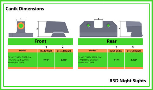 XS Sights R3D Night Sights - Green Front Dot, Fits Canik TP9SF, TP9SFX, TP9SF Elite, TP9 Elite SC and Current Production TP9SA XS Sights R3D Night Sights - Green Front Dot, Fits Canik TP9SF, TP9SFX, TP9SF Elite, TP9 Elite SC and Current Production TP9SA