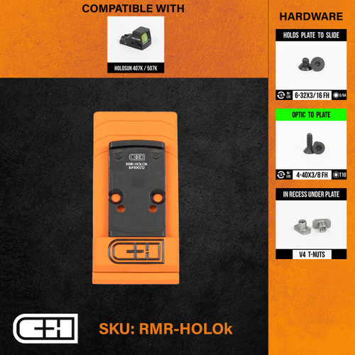 C&H Precision RMR to Holosun 407K / 507K Adapter Plate - Converts the RMR Footprint to Holosun 407K/507K, Anodized Black Finish, Includes Mounting Hardware