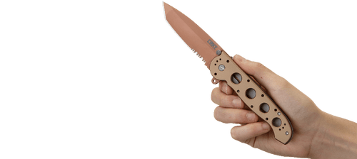 CRKT M16 Flipper - 3.94" Combo Tanto Blade, Desert Tan, Aluminum Handles - M16-14D CRKT M16 Flipper - 3.94" Combo Tanto Blade, Desert Tan, Aluminum Handles - M16-14D