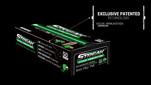 Ammo Inc STREAK 9mm Luger 124 gr TMC - Green Streak Technology - 50 Rounds per Box Ammo Inc STREAK 9mm Luger 124 gr TMC - Green Streak Technology - 50 Rounds per Box