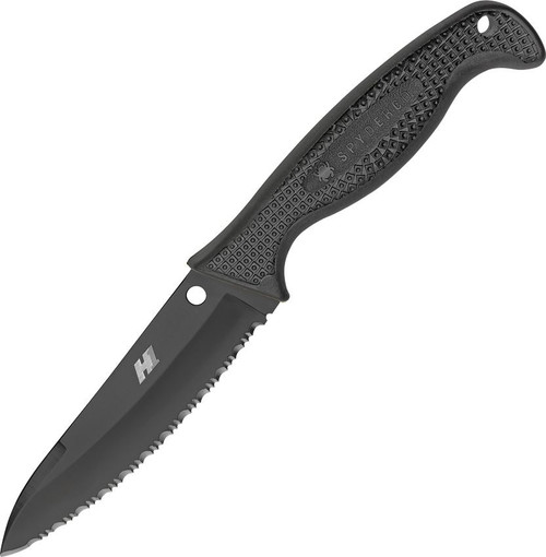 Spyderco Aqua Salt Fixed Blade - 4.78" H1 Black Serrated Blade, FRN Handles, Polymer Sheath - FB23SBBK