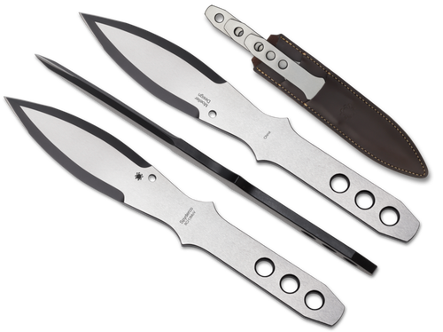 Spyderco SpyderThrowers Large - 11.07" Set of 3 Throwing Knives, Leather Sheath - TK01LG