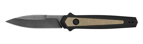 Kershaw 7950 Launch 15 AUTO Folding Knife - 3.5" CPM-MagnaCut BlackWashed Spear Point Blade, Black Aluminum Handles with Canvas Micarta Inlays, Reversible Clip