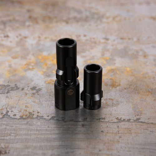 SilencerCo 3-Lug Muzzle Device - 9MM, 1/2X28, Black Finish SilencerCo 3-Lug Muzzle Device - 9MM, 1/2X28, Black Finish