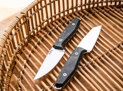 Boker Daily Knives AK1 Fixed Blade Knife - 3.11" RWL-34 Satin Reverse Tanto, Carbon Fiber Handles, Black Leather Sheath - 124502 Boker Daily Knives AK1 Fixed Blade Knife - 3.11" RWL-34 Satin Reverse Tanto, Carbon Fiber Handles, Black Leather Sheath - 124502