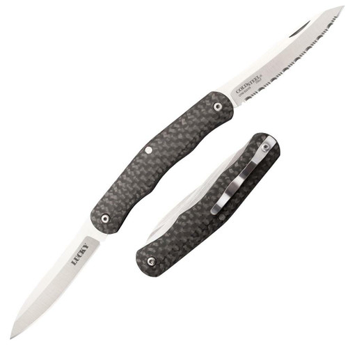 Cold Steel Lucky Two Blade Gentleman's Pen Knife - 3.25" Closed, CPM-S35VN Blades, Carbon Fiber Handles - 54VPN