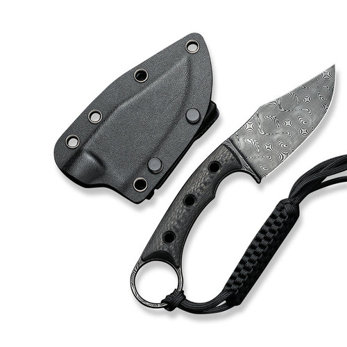 CIVIVI Knives Midwatch Fixed Blade Knife - 3.39" Damascus Clip Point, Twill Carbon Fiber Handles with Pinky Ring, Kydex Sheath - C20059B-DS1 CIVIVI Knives Midwatch Fixed Blade Knife - 3.39" Damascus Clip Point, Twill Carbon Fiber Handles with Pinky Ring, Kydex Sheath - C20059B-DS1