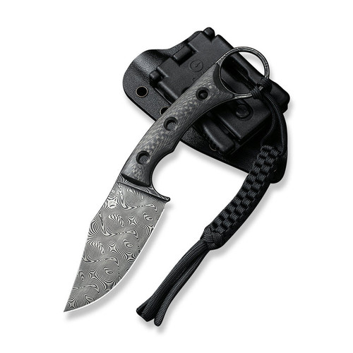 CIVIVI Knives Midwatch Fixed Blade Knife - 3.39" Damascus Clip Point, Twill Carbon Fiber Handles with Pinky Ring, Kydex Sheath - C20059B-DS1 CIVIVI Knives Midwatch Fixed Blade Knife - 3.39" Damascus Clip Point, Twill Carbon Fiber Handles with Pinky Ring, Kydex Sheath - C20059B-DS1