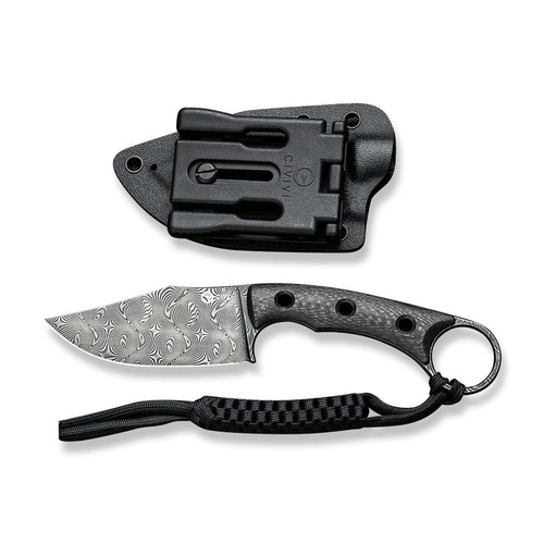 CIVIVI Knives Midwatch Fixed Blade Knife - 3.39" Damascus Clip Point, Twill Carbon Fiber Handles with Pinky Ring, Kydex Sheath - C20059B-DS1 CIVIVI Knives Midwatch Fixed Blade Knife - 3.39" Damascus Clip Point, Twill Carbon Fiber Handles with Pinky Ring, Kydex Sheath - C20059B-DS1