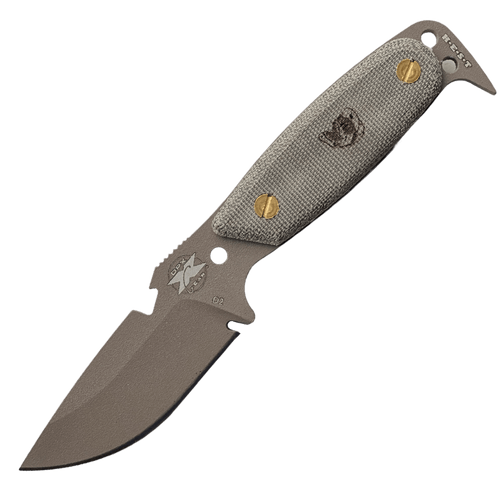 DPx Gear HEST Original Fixed Blade Knife - 3.13" D2 Desert Tan Powder Coat Drop Point, Green Canvas Micarta Handles, Kydex Sheath - DPHSX115