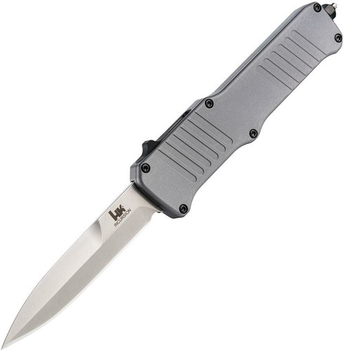 HK Knives by Hogue Incursion OTF AUTO Knife - 3.9" 154CM Stonewashed Spear Point Blade, Gray Aluminum Handles - 54097