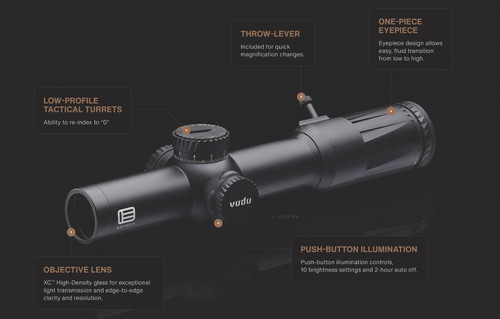 EOTECH Vudu® 1-10x28 FFP Rifle Scope - 34mm Tube, SR-4 (MOA) Reticle, Anodized Black Finish EOTECH Vudu® 1-10x28 FFP Rifle Scope - 34mm Tube, SR-4 (MOA) Reticle, Anodized Black Finish