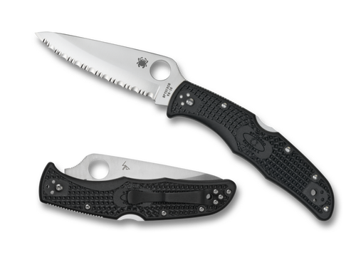 Spyderco Endura 4 Flat Ground Lock Back Folder - 3.75" VG10 Satin Serrated Blade, Black FRN Handles - C10SBK