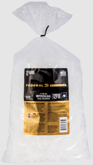 Federal 12P18 Podium Wad 12 Gauge 1 1/8 oz White Plastic - 500 per Bag