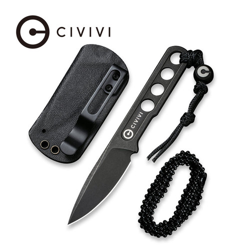 CIVIVI Knives Circulus EDC Fixed Blade Knife - 1.96" 10Cr15CoMoV Black Stonewashed Blade and Skeletonized Handle, Kydex Sheath - C22012-1