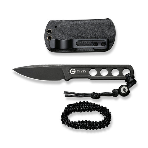 CIVIVI Knives Circulus EDC Fixed Blade Knife - 1.96" 10Cr15CoMoV Black Stonewashed Blade and Skeletonized Handle, Kydex Sheath - C22012-1 CIVIVI Knives Circulus EDC Fixed Blade Knife - 1.96" 10Cr15CoMoV Black Stonewashed Blade and Skeletonized Handle, Kydex Sheath - C22012-1