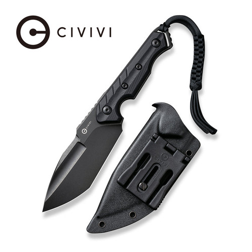 CIVIVI Knives Maxwell Fixed Blade Knife - 4.74" D2 Black Stonewashed Spear Point Tanto, Black G10 Handles, Kydex Sheath - C21040-1