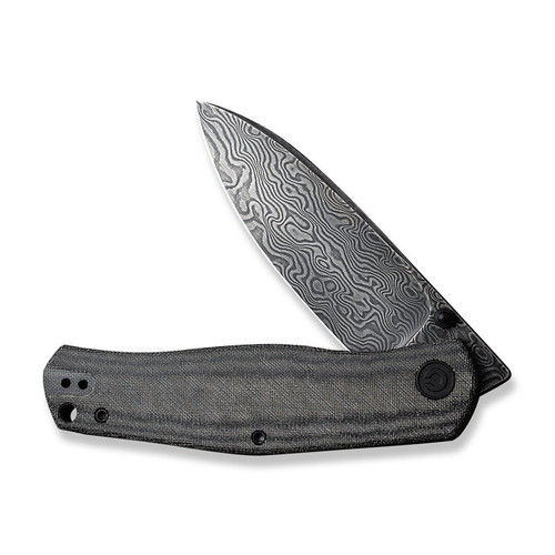 CIVIVI Knives Sokoke Front Flipper Knife - 3.35" Damascus Drop Point Blade, Black Linen Micarta Handles - C22007-DS1 CIVIVI Knives Sokoke Front Flipper Knife - 3.35" Damascus Drop Point Blade, Black Linen Micarta Handles - C22007-DS1