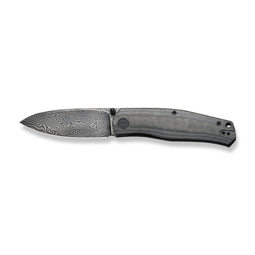 CIVIVI Knives Sokoke Front Flipper Knife - 3.35" Damascus Drop Point Blade, Black Linen Micarta Handles - C22007-DS1 CIVIVI Knives Sokoke Front Flipper Knife - 3.35" Damascus Drop Point Blade, Black Linen Micarta Handles - C22007-DS1