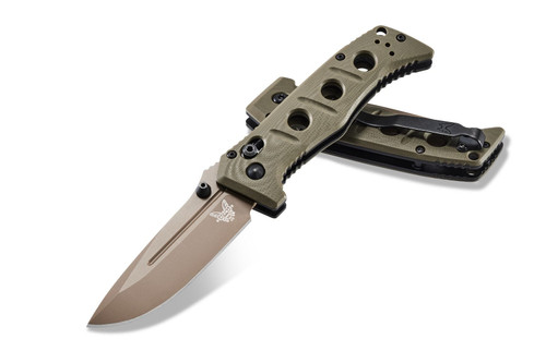 Benchmade 273FE-2 Shane Sibert Mini Adamas Folding Knife - 3.25" CruWear Flat Dark Earth Plain Blade, OD Green G10 Handles