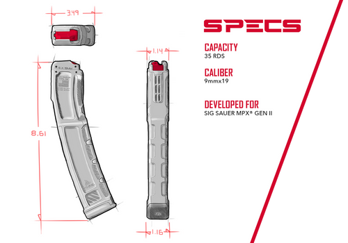 THRiL SM9 MPX 35 Round Gen II Magazine - 9mm Luger, For the Sig Sauer MPX, Gray THRiL SM9 MPX 35 Round Gen II Magazine - 9mm Luger, For the Sig Sauer MPX, Gray