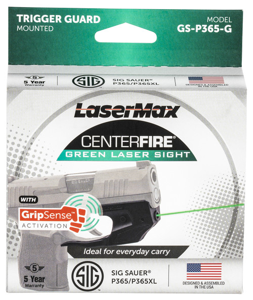 LaserMax CenterFire Green Laser with GripSense for the Sig P365/P365XL - 5mW Green Laser with 650nM Wavelength