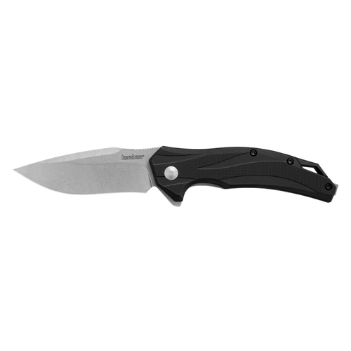 Kershaw 1645 Lateral Assisted Flipper Knife - 3.1" Stonewashed Drop Point Plain Blade, Black Glass-Reinforced Nylon Handles, Reversible Bayonet Clip