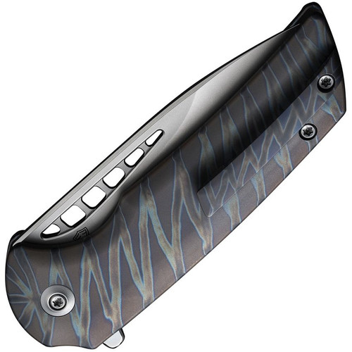 We Knife Company Mini Malice Flipper Knife - 2.98" CPM-20CV Bead Blasted Blade, Tiger Stripe Flamed Titanium Handles - WE054BL-6 We Knife Company Mini Malice Flipper Knife - 2.98" CPM-20CV Bead Blasted Blade, Tiger Stripe Flamed Titanium Handles - WE054BL-6