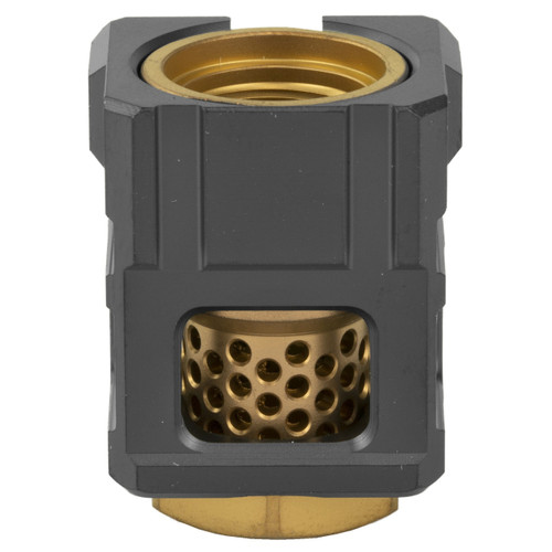 Chaos Gear Supply Qube Compensator - Black / Gold Finish, 1/2X28 Thread Pitch Chaos Gear Supply Qube Compensator - Black / Gold Finish, 1/2X28 Thread Pitch