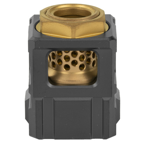 Chaos Gear Supply Qube Compensator - Black / Gold Finish, 1/2X28 Thread Pitch Chaos Gear Supply Qube Compensator - Black / Gold Finish, 1/2X28 Thread Pitch