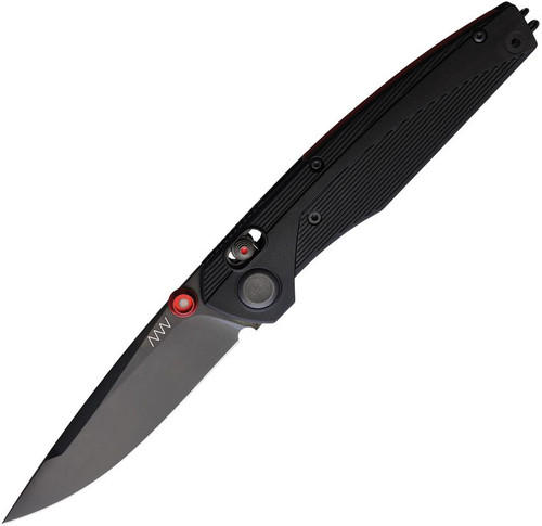 Acta Non Verba Knives A100 Elmax A-Lock Folding Knife - 3.5" Elmax Black DLC Drop Point, Black GRN Handles with Red Backspacer - ANVA100-001